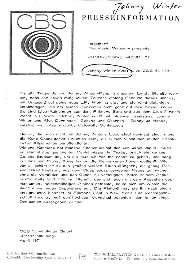 1971 CBS Press Release